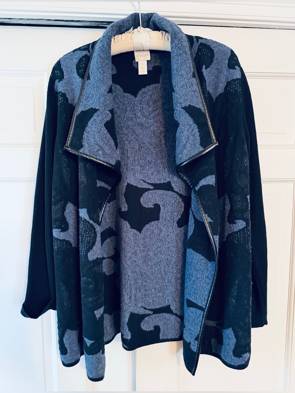 Chico's Draped Jacquard wool blend Cardigan